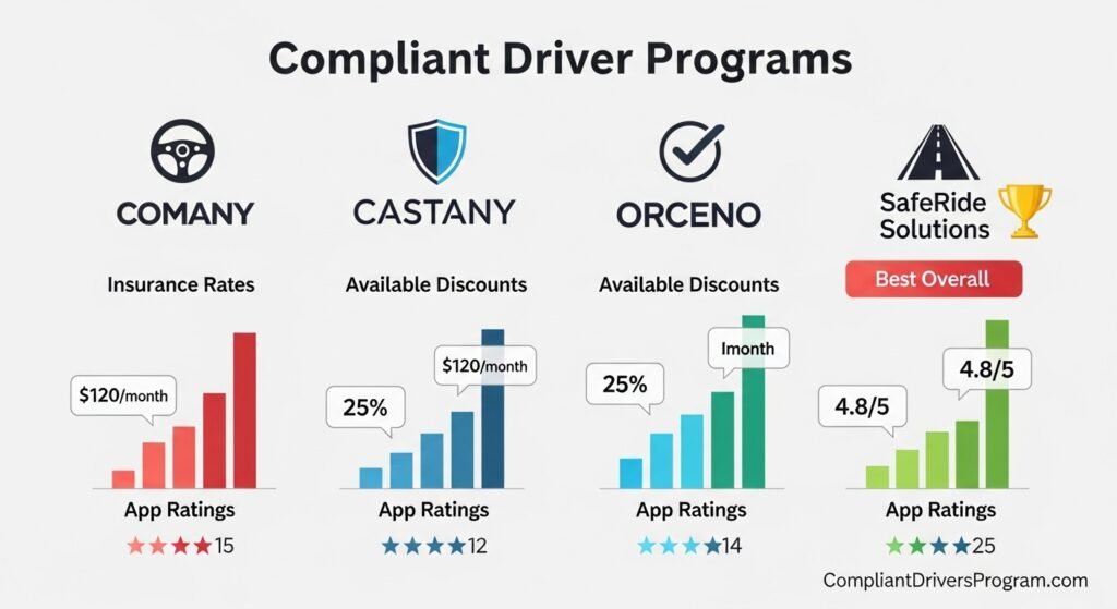 Visual table comparing compliant drivers insurance companies