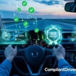 Driver celebrating 2026 compliant drivers program discounts on highway