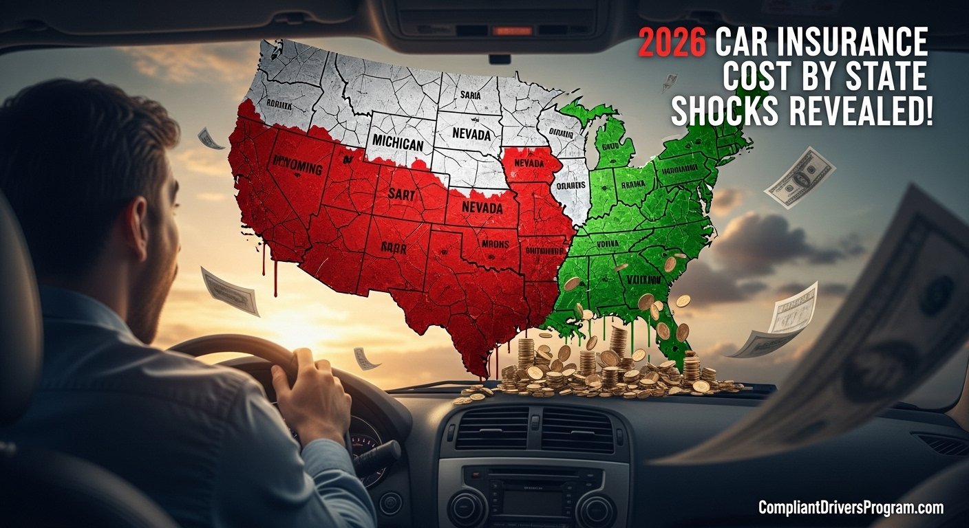 U.S. map showing average car insurance cost by state 2026 high and low rates