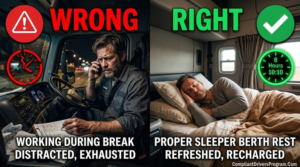 Split image showing wrong and right way to complete 34 hour restart period