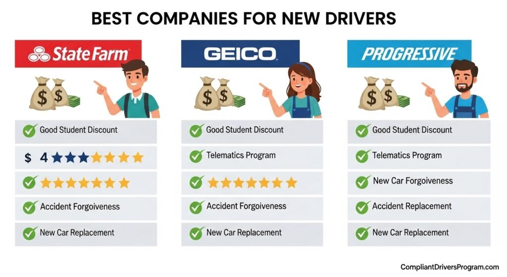 Comparison of top insurers for first time driver insurance