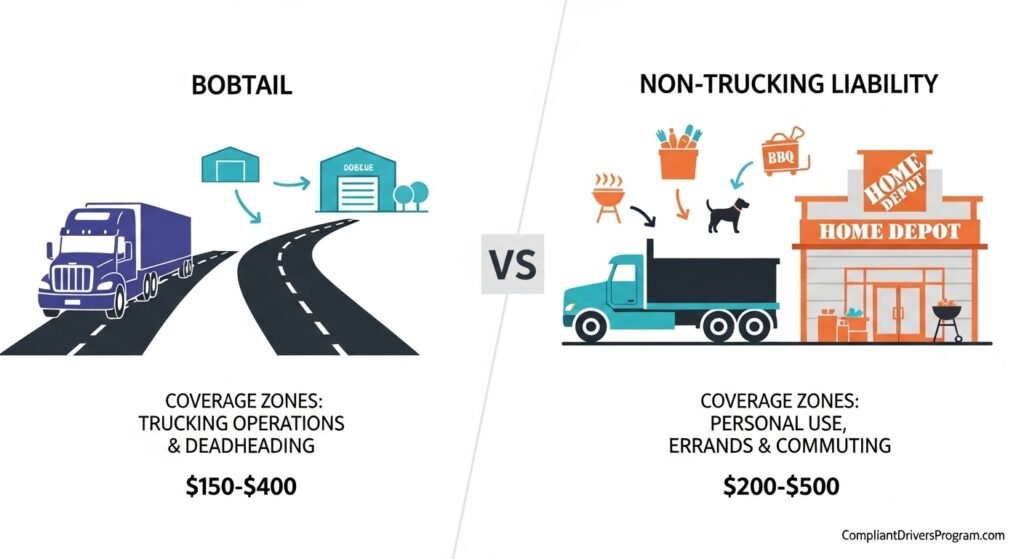 Bobtail insurance vs non trucking liability differences chart