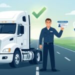 CDL medical requirements guide showing a truck driver with a DOT medical card and health screening icons for the 2026 DOT physical exam