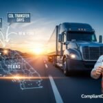 Semi truck on highway with CDL transfer timeline map by state 2026