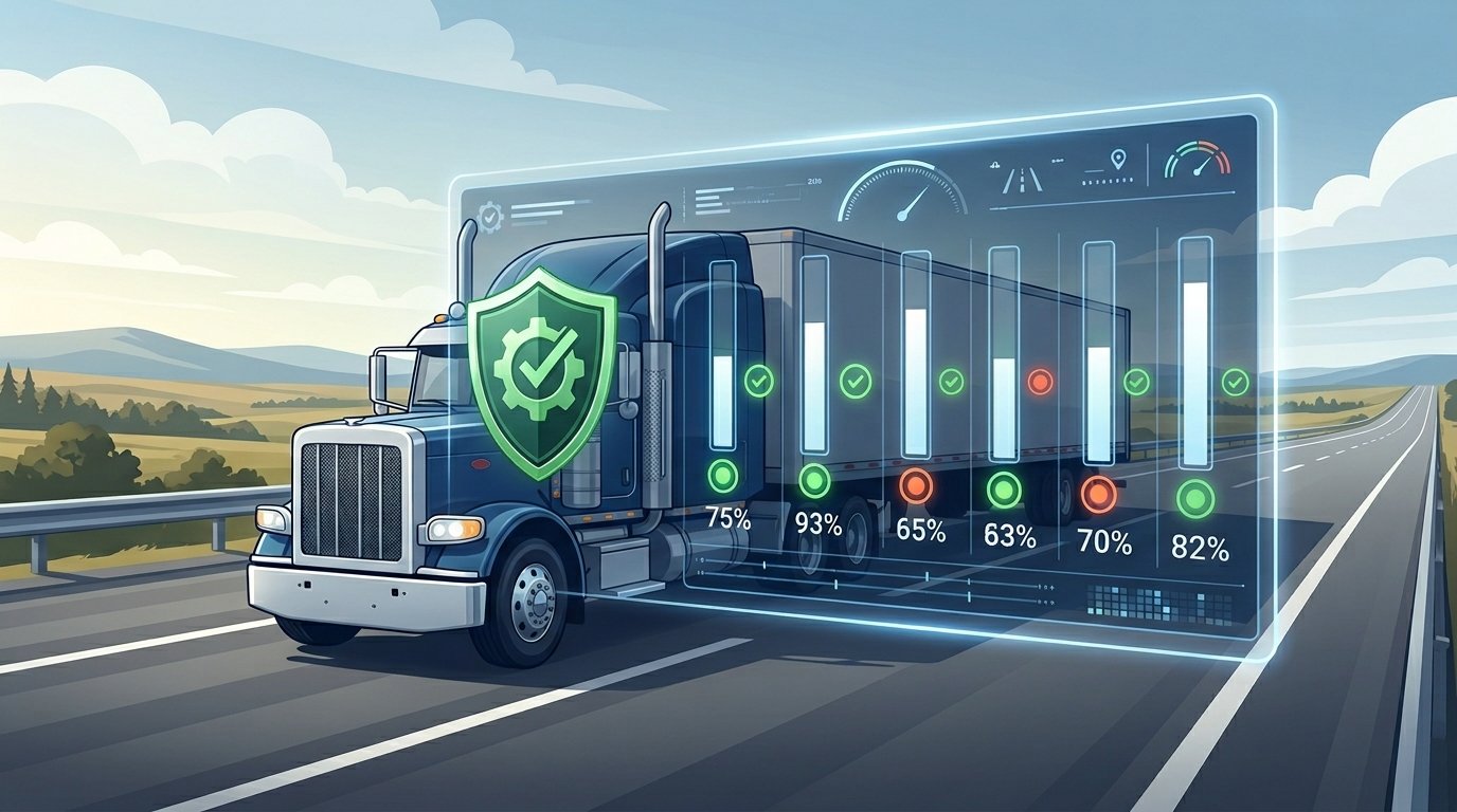 CSA score trucking guide showing DOT safety rating metrics and FMCSA compliance data on a digital dashboard overlay