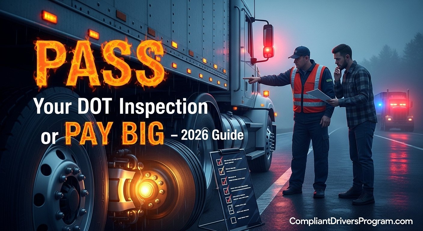DOT truck inspection roadside pull over with officer checking semi truck 2026