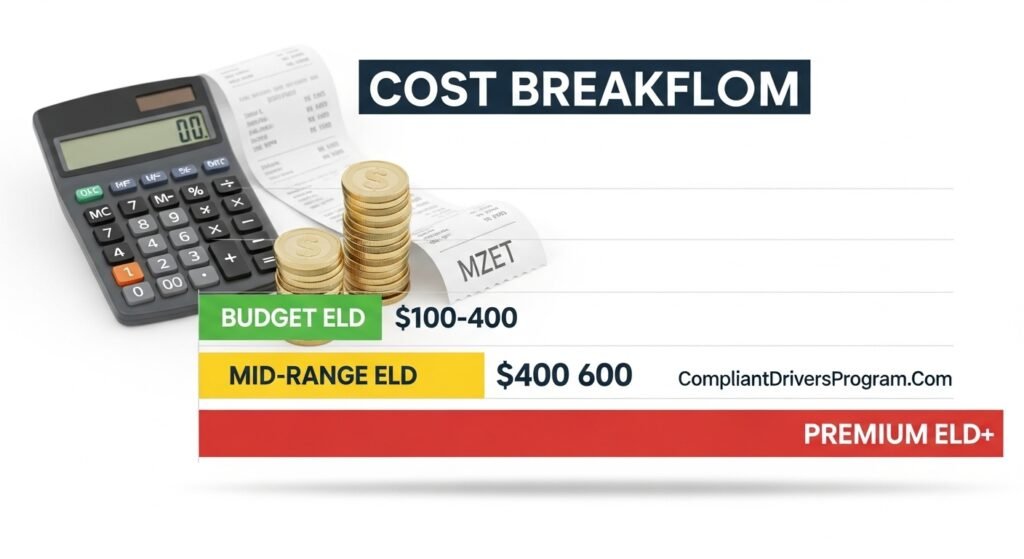 Bar chart comparing yearly costs of budget mid-range and premium ELD devices