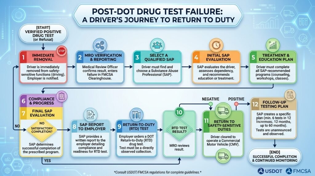 What happens after failing a CDL pre employment drug test - SAP process and return to duty steps