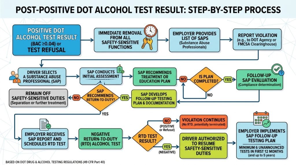What happens after failing a DOT alcohol test, step-by-step process for CDL drivers