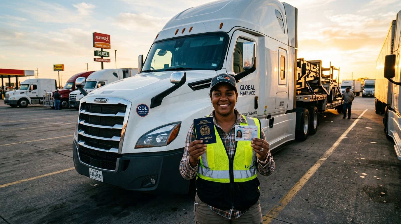 International truck driver showing converted U.S. CDL after successful foreign license to CDL conversion process