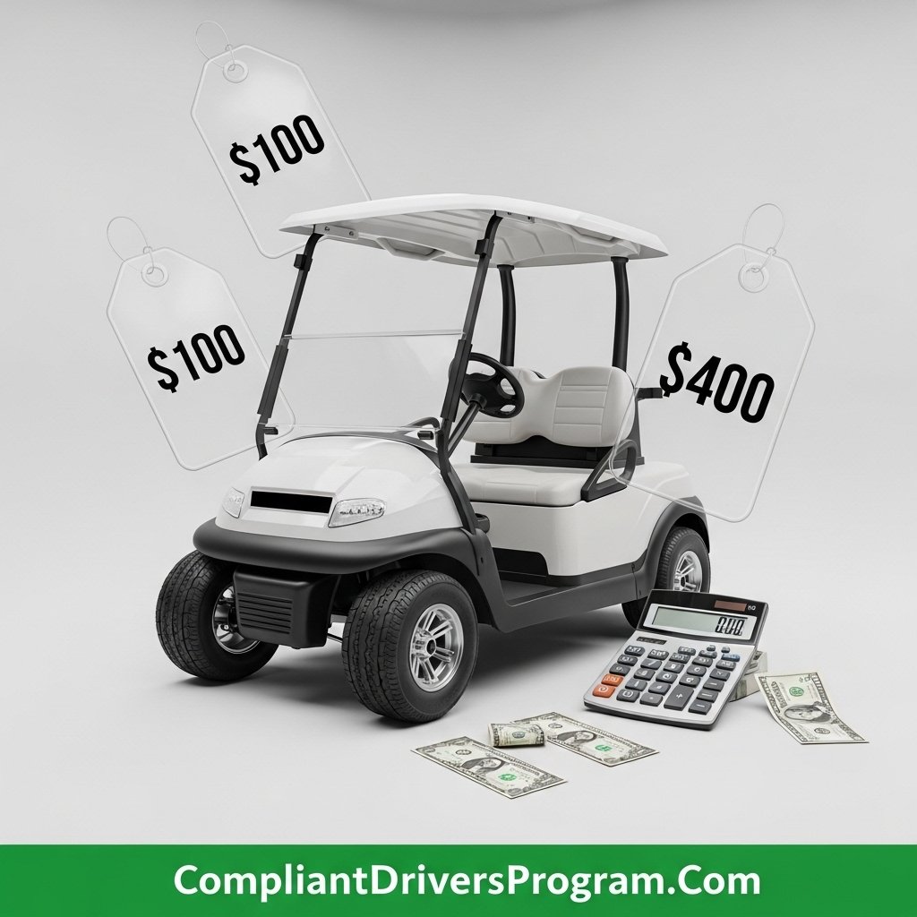 Golf cart insurance costs ranging from $100 to $400 per year visualization - CompliantDriversProgram.Com