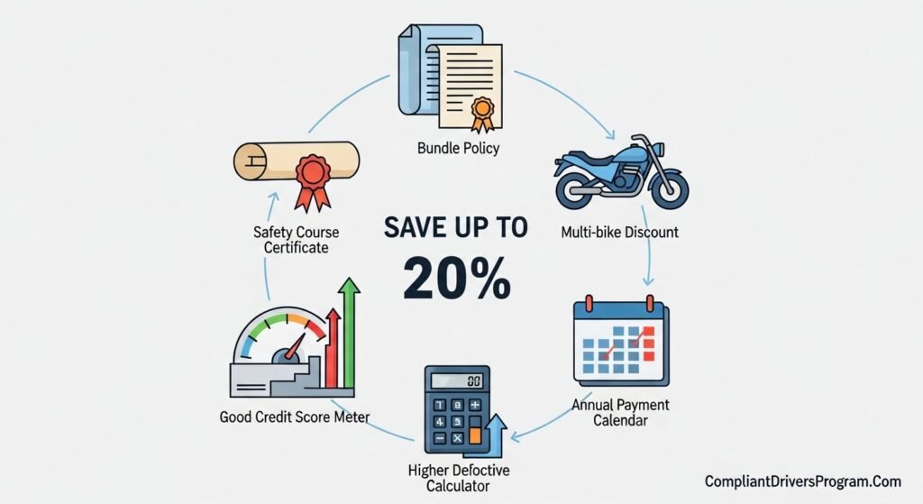 Ways to reduce mandatory motorcycle insurance premiums while staying legal