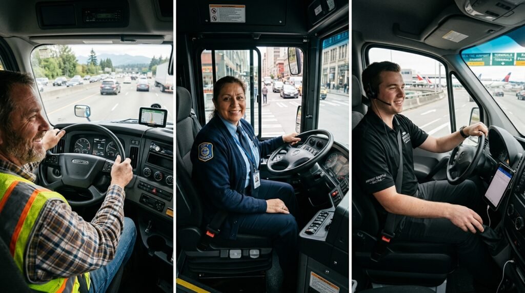CDL career paths for Class A truck drivers Class B bus drivers and Class C shuttle van operators