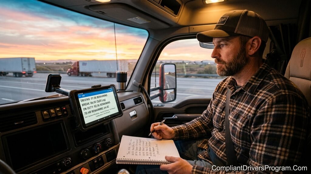 Truck driver planning sleeper berth split times using ELD device in cab