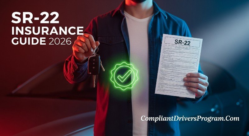 Driver confidently holding SR-22 certificate and car keys representing successful insurance compliance and second chance driving in 2026