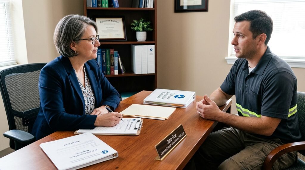 Safety-sensitive employee meeting with a Substance Abuse Professional for DOT SAP evaluation