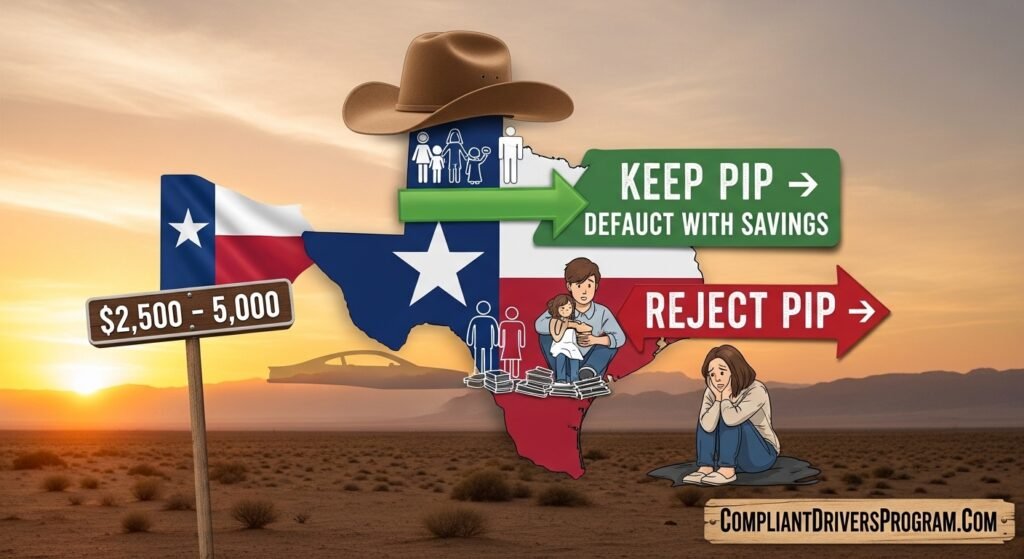 Texas personal injury protection optional coverage showing keep or reject PIP decision with consequences