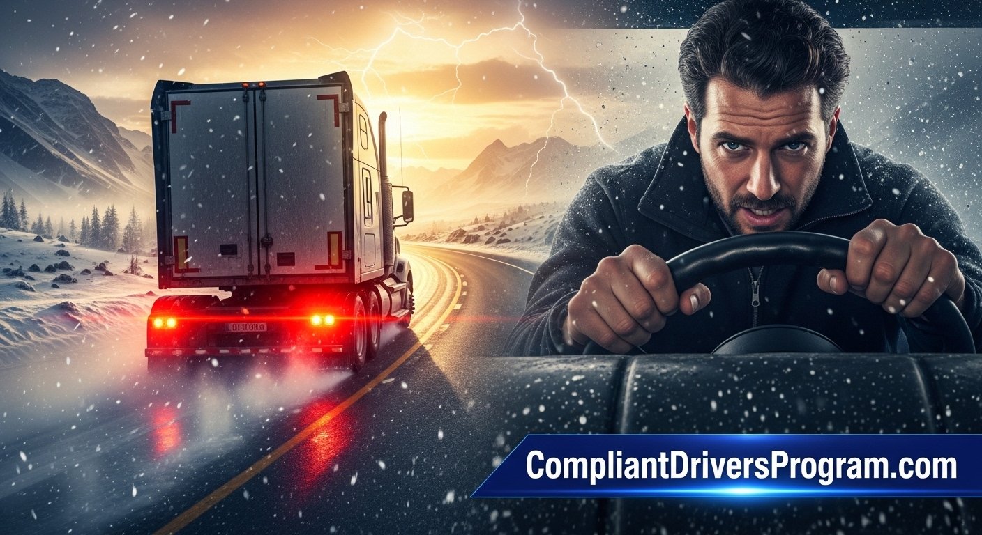 Truck driver emergency winter highway survival scene