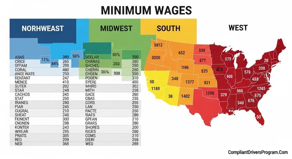 Comprehensive visual chart comparing trucking insurance minimums across all 50 states