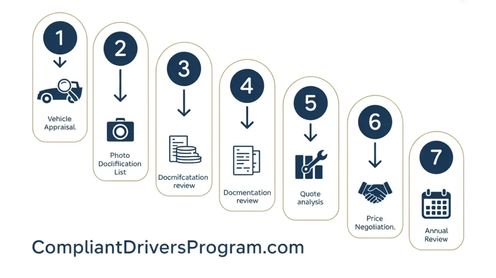 Step by step process flowchart for obtaining agreed value classic car insurance coverage