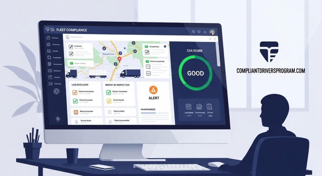 Fleet compliance dashboard showing alerts and CSA score