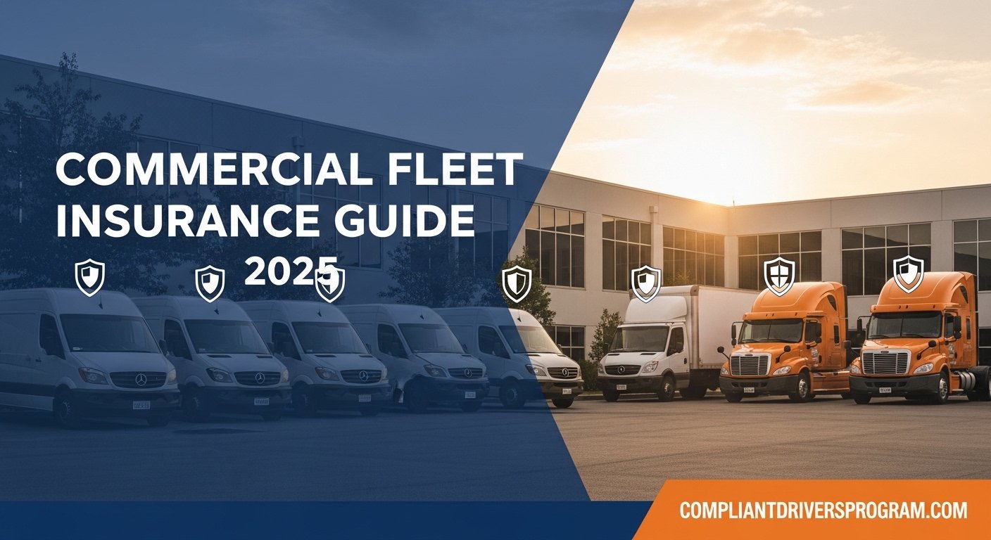 Commercial fleet insurance coverage for multiple business vehicles with protective shield symbols