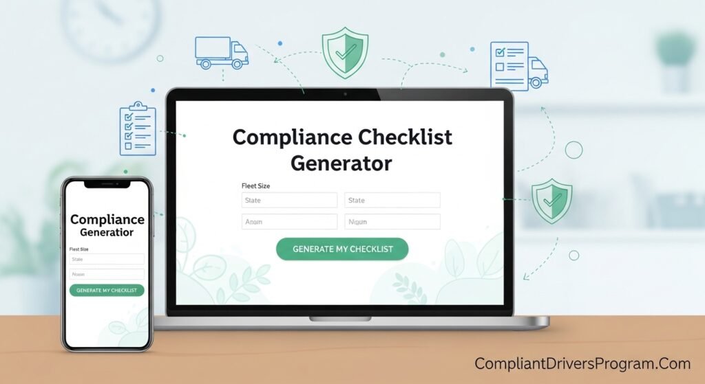 Trucking DOT compliance checklist generator on laptop and phone