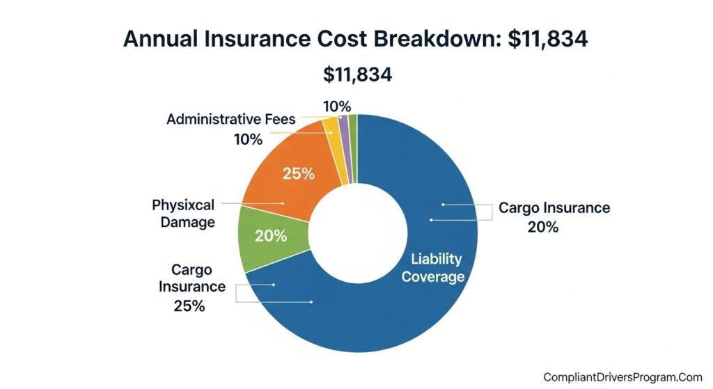 Pie chart showing how $11,834 California truck insurance premium breaks down by coverage type