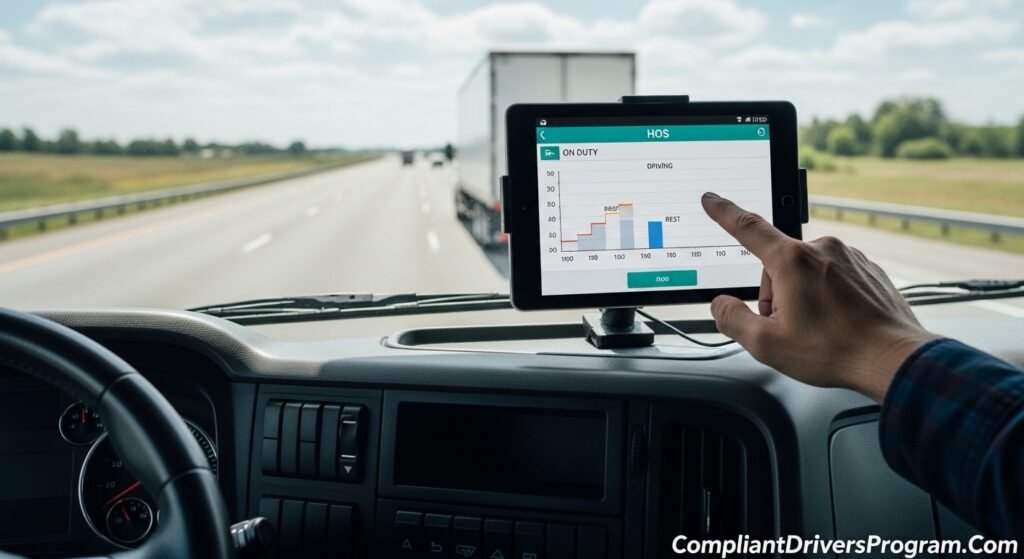 ELD device showing hours of service for a CDL driver