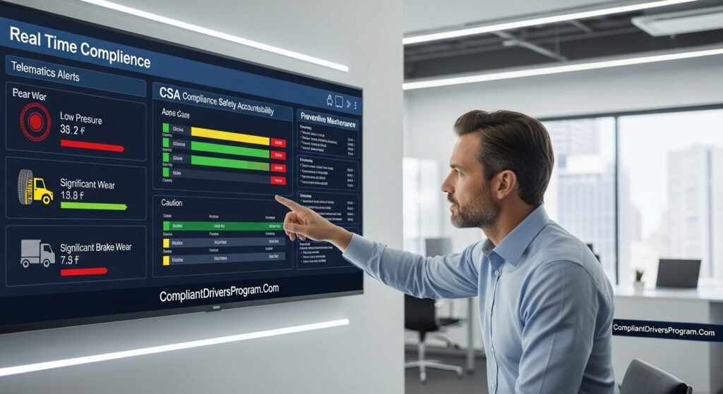 Fleet management software dashboard showing real-time compliance monitoring to prevent OOS violations