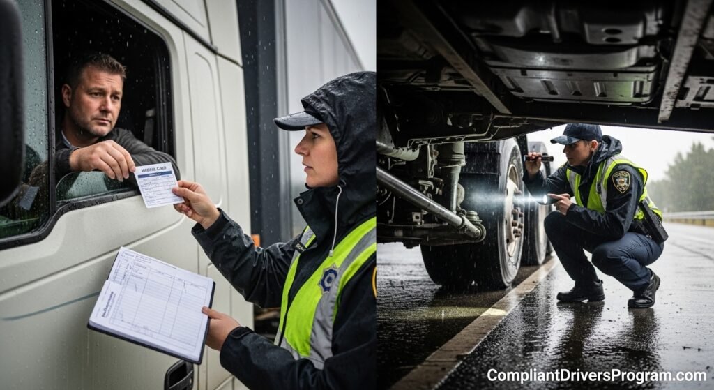 level 1 DOT inspection checklist driver papers and truck undercarriage