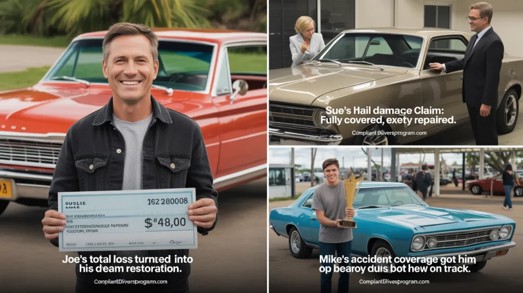 Three real owners showing successful classic car insurance claims and coverage experiences